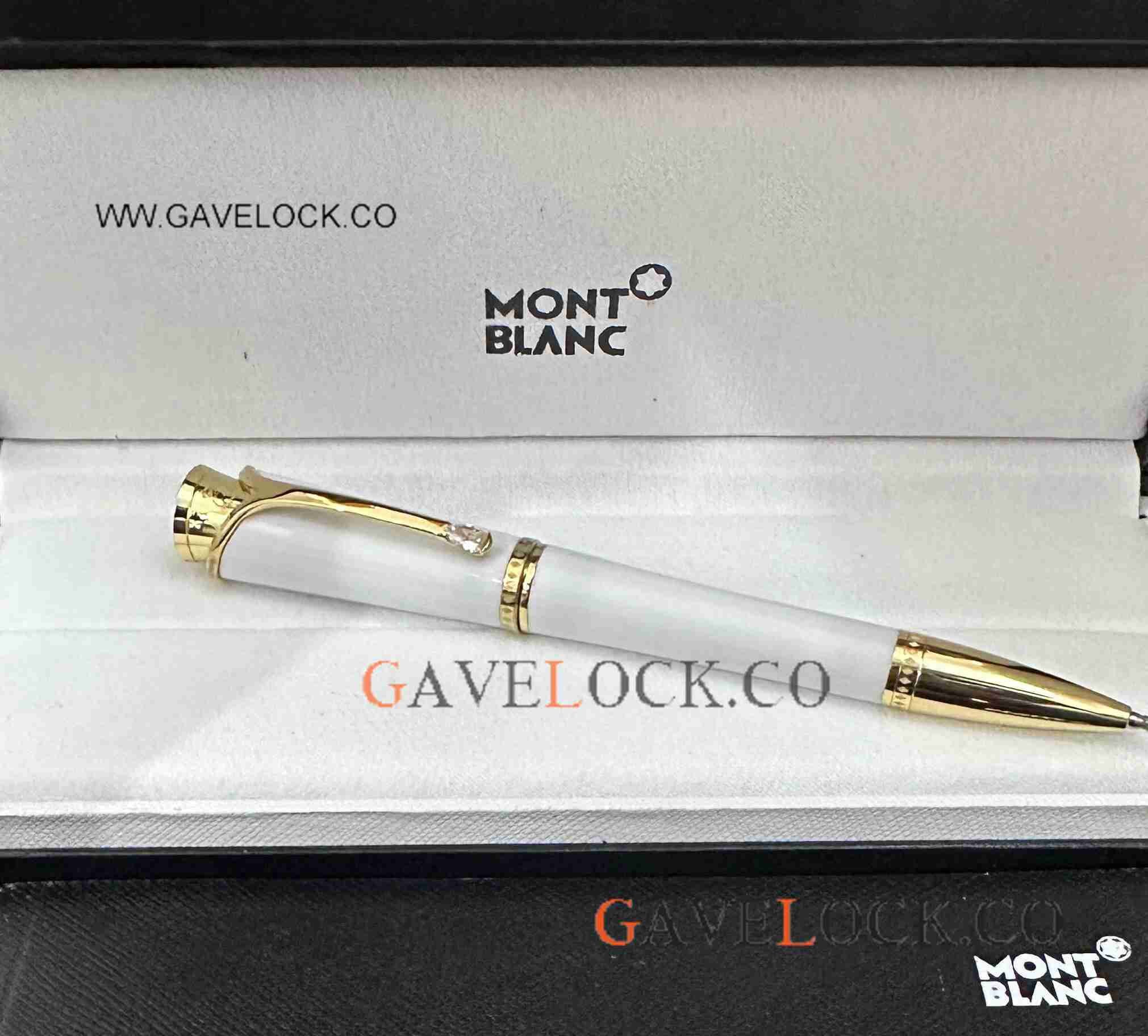 Best Copy Montblanc Grace Kelly White Ballpoint Pen Gold Trim